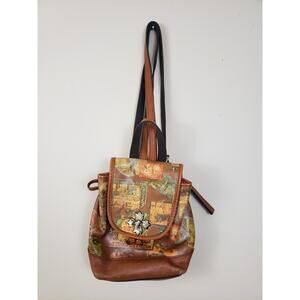 Patricia Nash Saracena Vintage Traveler Sticker Leather Backpack Handbag